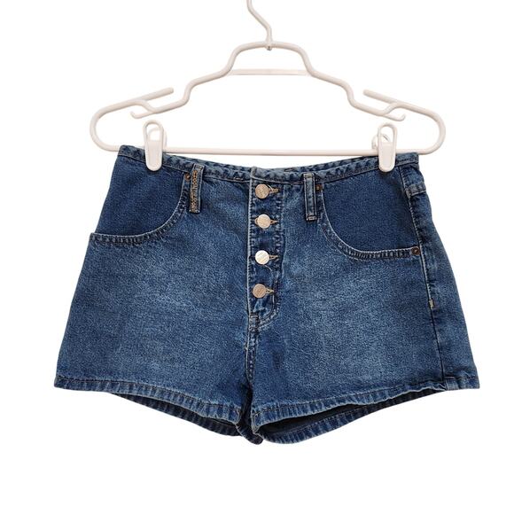 Vintage Whooz Blooz High Rise Cotton Denim Shorts Blue Button Fly Size 7/8 - Picture 1 of 7